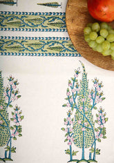 Hand Block Print Bluebell Table Runner and Bluebell Placemat & Napkin Set